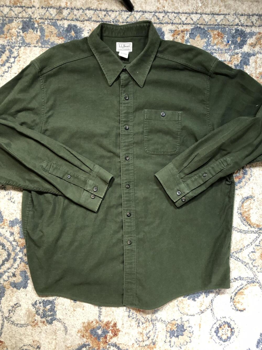 L.L. Bean Shirt Mens XL Green Solid Flannel Long Sleeve Button Up Casual Pocket